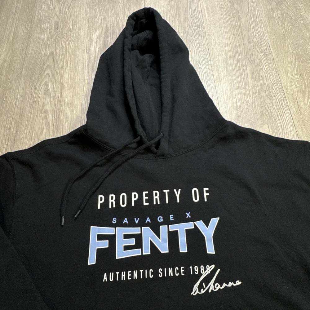 SAVAGE FENTY Rhianna Hoodie Sweatshirt XL Relaxed Black LVII Super Bowl‎ Rare!!
